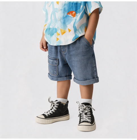 Blue Ink Painting Style Shirt and Shorts Two-Piece Set Blue Ink Painting Style Shirt and Shorts Two-Piece Set