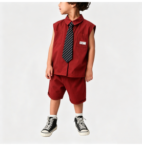 Red Sleeveless Vest Set for Boys