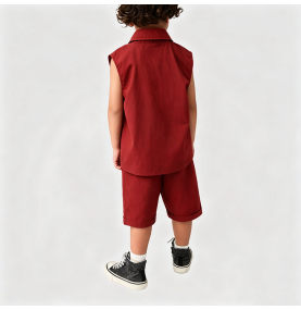 Red Sleeveless Vest Set for Boys