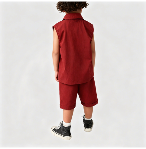 Red Sleeveless Vest Set for Boys Red Sleeveless Vest Set for Boys
