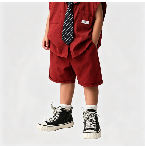 Red Sleeveless Vest Set for Boys Red Sleeveless Vest Set for Boys