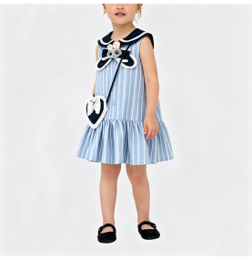 Girls' Blue Striped Dress