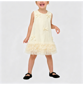 Girls' Beige Mesh Dress