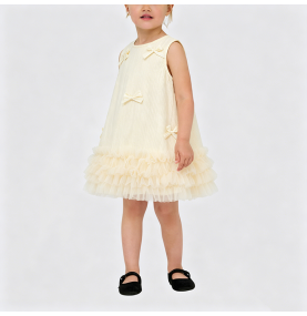 Girls' Beige Mesh Dress