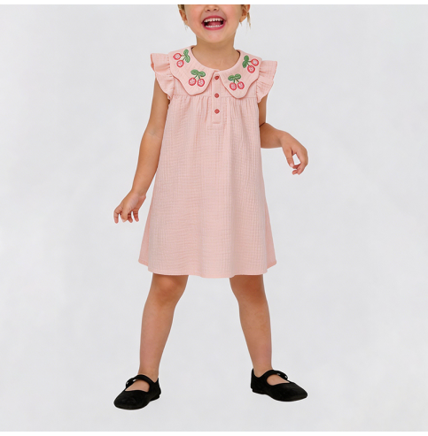 Girls' Pink Dress with Flutter Sleeves Girls' Pink Dress with Flutter Sleeves