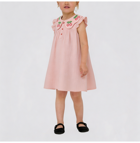 Girls' Pink Dress with Flutter Sleeves Girls' Pink Dress with Flutter Sleeves