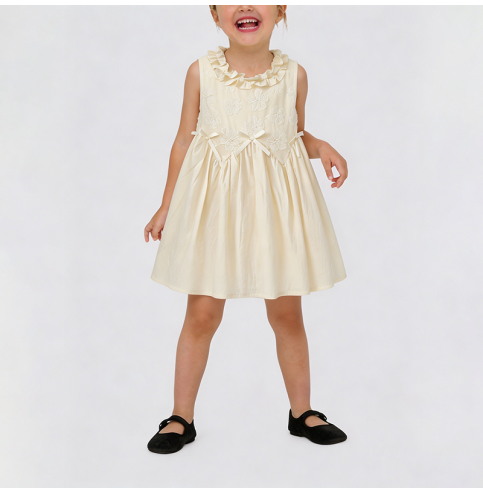 Girls' Beige Lace Dress
