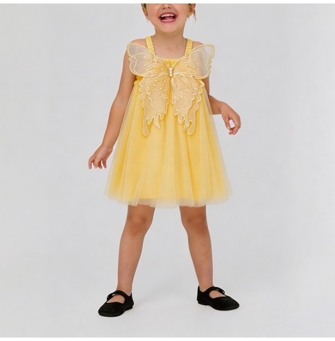 Girls' Yellow Mesh Dress