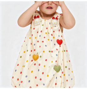 Girls' Colorful Polka Dot Overall Dress