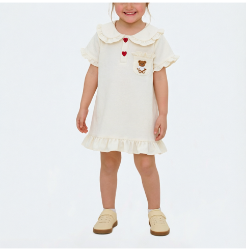 Girls' A-line Dress with Ruffled Trim