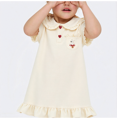 Girls' A-line Dress with Ruffled Trim
