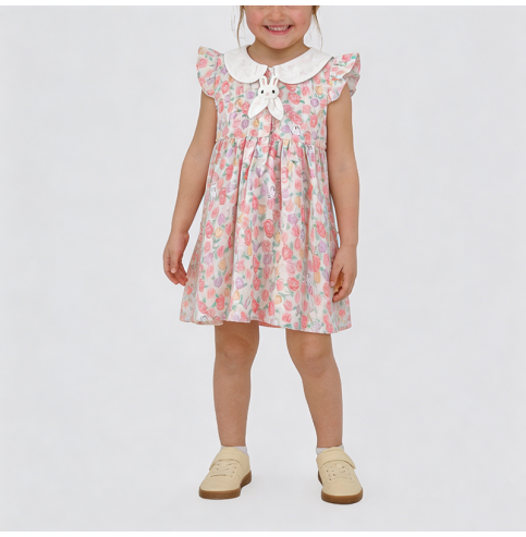 Pink Floral Print Girls' Dress Pink Floral Print Girls' Dress
