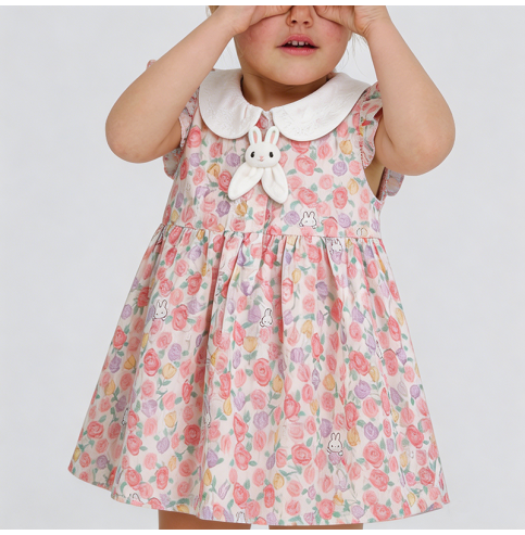 Pink Floral Print Girls' Dress Pink Floral Print Girls' Dress