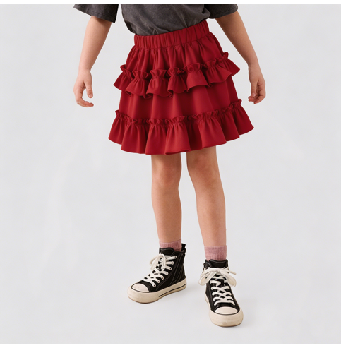 Red Ruffled Skirt for Girls