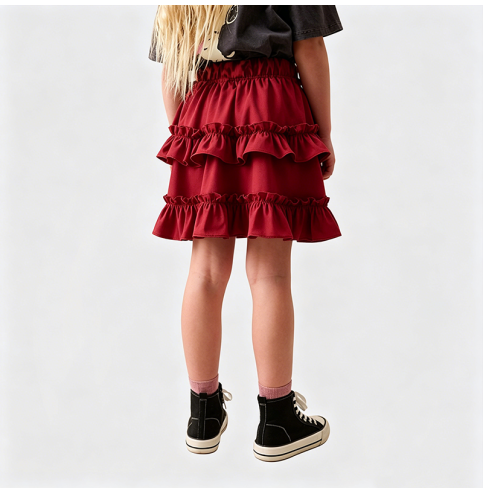 Red Ruffled Skirt for Girls