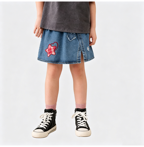 Girls' Slit Denim Mini Skirt