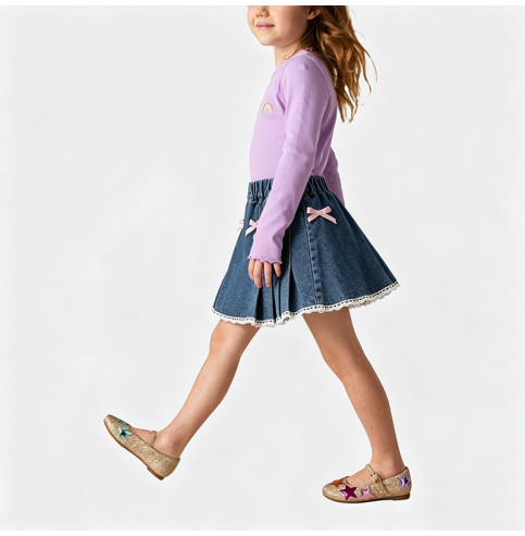 Girls' Pleated Denim Mini Skirt Girls' Pleated Denim Mini Skirt