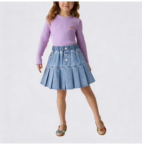 Girls' Summer Pleated Denim Skirt Girls' Summer Pleated Denim Skirt