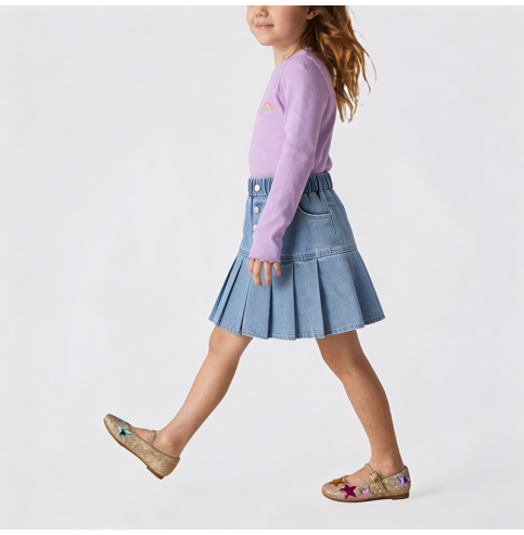 Girls' Summer Pleated Denim Skirt Girls' Summer Pleated Denim Skirt
