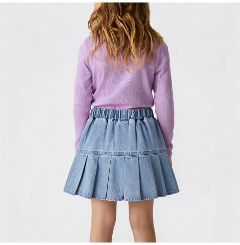 Girls' Summer Pleated Denim Skirt Girls' Summer Pleated Denim Skirt