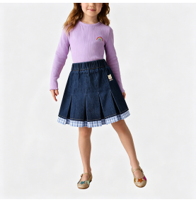 Girls' Denim Pleated Skirt