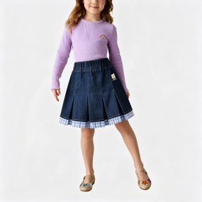 Girls' Denim Pleated Skirt