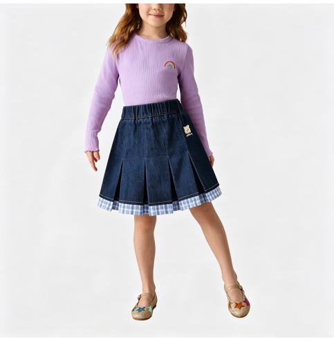 Girls' Denim Pleated Skirt