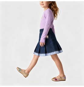 Girls' Denim Pleated Skirt