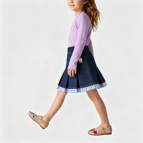Girls' Denim Pleated Skirt