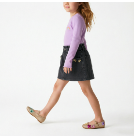 Girls' Floral Embroidered Denim Mini Skirt