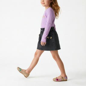 Girls' Floral Embroidered Denim Mini Skirt