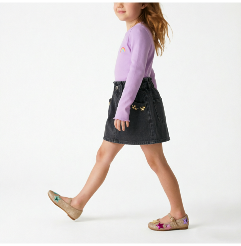 Girls' Floral Embroidered Denim Mini Skirt Girls' Floral Embroidered Denim Mini Skirt