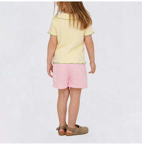 Girls' Light Yellow Knitted Short-Sleeve T-Shirt Girls' Light Yellow Knitted Short-Sleeve T-Shirt