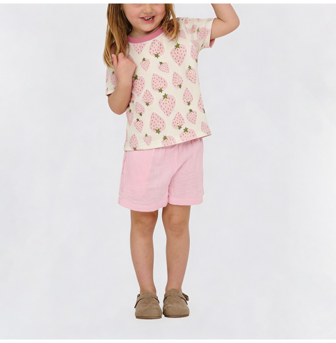 Strawberry Print Short-Sleeve T-Shirt for Girls