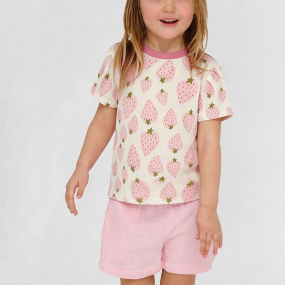Strawberry Print Short-Sleeve T-Shirt for Girls