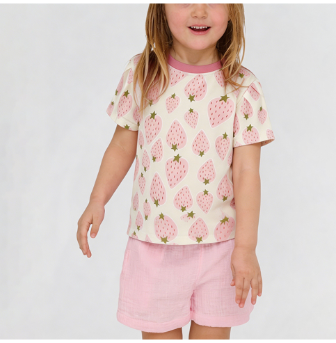 Strawberry Print Short-Sleeve T-Shirt for Girls Strawberry Print Short-Sleeve T-Shirt for Girls