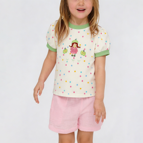 Round Neck Colorful Polka Dot Short-Sleeve T-Shirt
