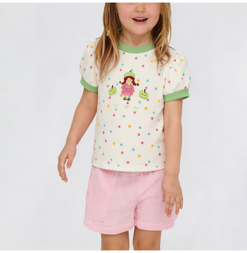 Round Neck Colorful Polka Dot Short-Sleeve T-Shirt Round Neck Colorful Polka Dot Short-Sleeve T-Shirt