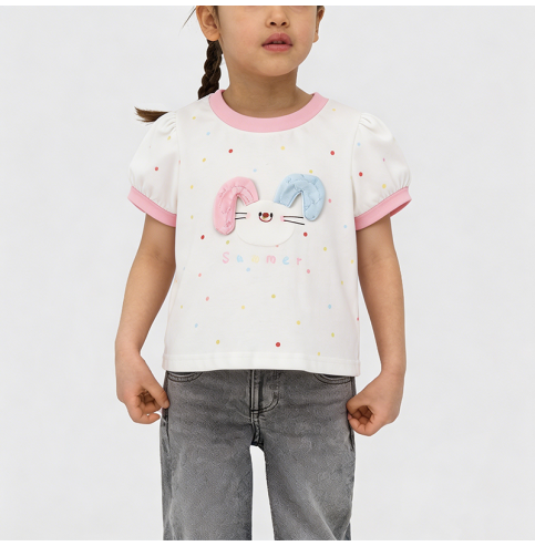 Pink-Trimmed Short-Sleeve T-Shirt for Girls Pink-Trimmed Short-Sleeve T-Shirt for Girls