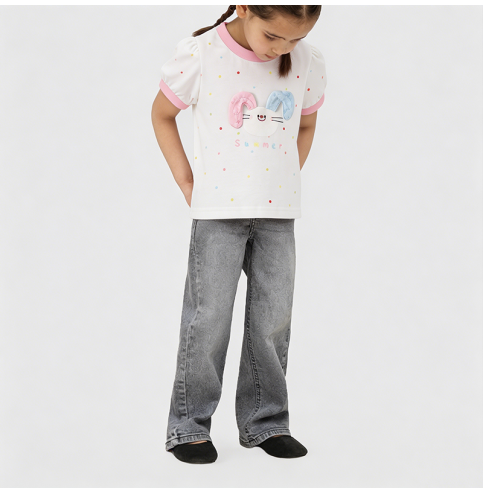 Pink-Trimmed Short-Sleeve T-Shirt for Girls Pink-Trimmed Short-Sleeve T-Shirt for Girls