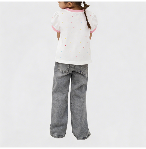 Pink-Trimmed Short-Sleeve T-Shirt for Girls Pink-Trimmed Short-Sleeve T-Shirt for Girls