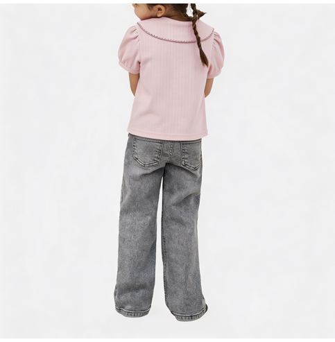 Pink Peter Pan Collar Casual T-Shirt Pink Peter Pan Collar Casual T-Shirt