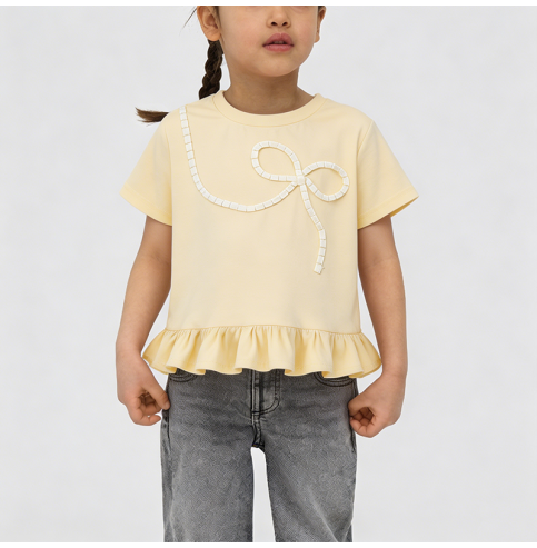 Yellow Bow-Knot Short-Sleeve T-Shirt for Girls