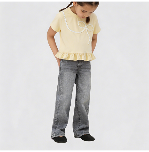 Yellow Bow-Knot Short-Sleeve T-Shirt for Girls Yellow Bow-Knot Short-Sleeve T-Shirt for Girls