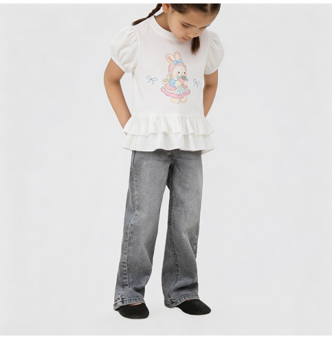 White Puff Sleeve Short-Sleeve T-Shirt for Girls White Puff Sleeve Short-Sleeve T-Shirt for Girls