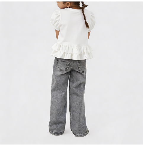 White Puff Sleeve Short-Sleeve T-Shirt for Girls White Puff Sleeve Short-Sleeve T-Shirt for Girls